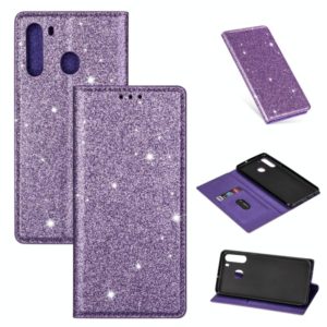 For Samsung Galaxy A21 Ultrathin Glitter Magnetic Horizontal Flip Leather Case with Holder & Card Slots(Purple) (OEM)