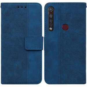 For Motorola Moto G8 Plus Geometric Embossed Leather Phone Case(Blue) (OEM)