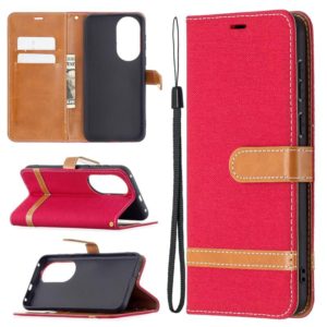 For Huawei P50 Color Matching Denim Texture Horizontal Flip Leather Case with Holder & Card Slots & Wallet & Lanyard(Red) (OEM)