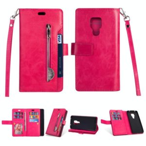 For Huawei Mate 20 Multifunctional Zipper Horizontal Flip Leather Case with Holder & Wallet & 9 Card Slots & Lanyard(Rose Red) (OEM)