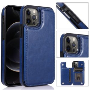For iPhone 12 Pro Max Shockproof PU + TPU Leather Case with Card Slots & Holder & Photo Frame & Wallet(Blue) (OEM)