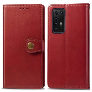 For Huawei P40 Pro Retro Solid Color Leather Buckle Phone Case with Lanyard & Photo Frame & Card Slot & Wallet & Stand Function(Red) (OEM)