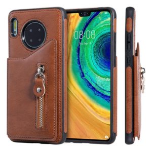 For Huawei Mate 30 Solid Color Double - Button Zipper Shockproof Protective Case(Brown) (OEM)