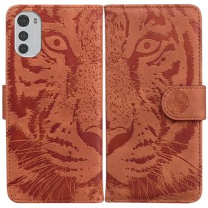 For Motorola Moto E32 Tiger Embossing Pattern Leather Phone Case(Brown) (OEM)