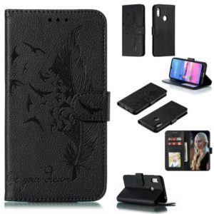 Feather Pattern Litchi Texture Horizontal Flip Leather Case with Wallet & Holder & Card Slots For Huawei Y6 (2019) / Honor Play 8A(Black) (OEM)