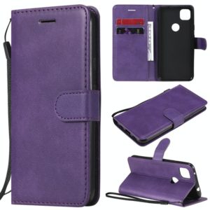 For Google Pixel 4a Solid Color Horizontal Flip Protective Leather Case with Holder & Card Slots & Wallet & Photo Frame & Lanyard(Purple) (OEM)