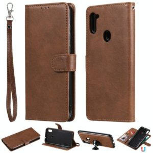 For Samsung Galaxy M11 / A11 2 in 1 Solid Color Detachable PU Leather Case with Card Slots & Magnetic Holder & Photo Frame & Wallet & Strap(Brown) (OEM)