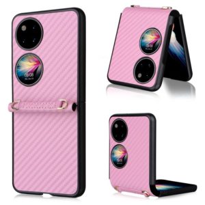 For Huawei P50 Pocket Carbon Fiber Texture PU + TPU Phone Case(Pink) (OEM)