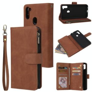 For Samsung Galaxy A11 Multifunctional Retro Frosted Horizontal Flip Leather Case with Card Slot & Holder & Zipper Wallet & Photo Frame & Lanyard(Brown) (OEM)