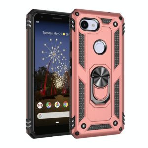 For Google Pixel 3a Shockproof TPU + PC Protective Case with 360 Degree Rotating Holder(Rose Gold) (OEM)
