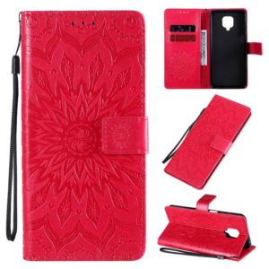 For Xiaomi Redmi Note 9 Pro Embossed Sunflower Pattern Horizontal Flip PU Leather Case with Holder & Card Slots & Wallet & Lanyard(Red) (OEM)