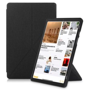 For Samsung Galaxy Tab A7 10.4 2020 T500 Cloth Texture Multi-folding Horizontal Flip PU Leather Shockproof Case with Holder & Sleep / Wake-up Function(Black) (OEM)