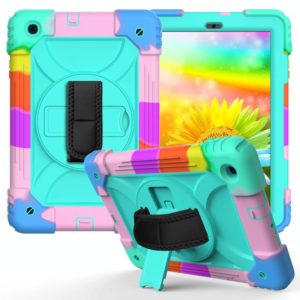 For Samsung Galaxy Tab A 10.1 (2019) T510/T515 Shockproof PC + Silicone Combination Case with Holder & Hand Strap & Shoulder Strap(Colorful + Mint Green) (OEM)