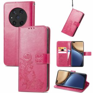 For Honor Magic3 Four-leaf Clasp Embossed Buckle Leather Phone Case(Magenta) (OEM)
