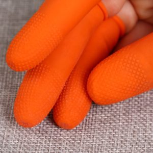 100pcs / Pack Antistatic Antislip Durable Fingertips Latex Protective Gloves, Size: L, 2.8*6.5cm(Orange) (OEM)