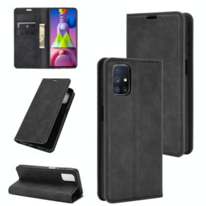 For Samsung Galaxy M51 (Side Fingerprint) Retro-skin Business Magnetic Suction Leather Case with Holder & Card Slots & Wallet(Black) (OEM)