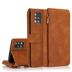 For Samsung Galaxy A51 Skin-feel Crazy Horse Texture Zipper Wallet Bag Horizontal Flip Leather Case with Holder & Card Slots & Wallet & Lanyard(Brown) (OEM)