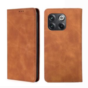For OnePlus 10T Skin Feel Magnetic Horizontal Flip Leather Phone Case(Light Brown) (OEM)