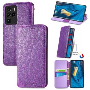 For ZTE nubia Z30 Pro Blooming Mandala Embossed Pattern Magnetic Horizontal Flip Leather Case with Holder & Card Slots & Wallet(Purple) (OEM)