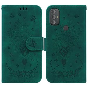 For Motorola Moto G Power 2022 Butterfly Rose Embossed Leather Phone Case(Green) (OEM)