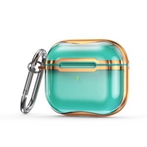 Electroplating Frame + Transparent TPU Earphone Protective Case with Hook For AirPods 3(Transparent Green + Gold) (OEM)