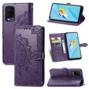 For OPPO A54 4G Mandala Embossing Pattern Horizontal Flip Leather Case with Holder & Card Slots & Wallet & Lanyard(Purple) (OEM)