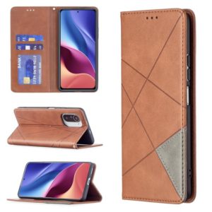 For Xiaomi Mi 11i / Poco F3 / Redmi K40 Rhombus Texture Horizontal Flip Magnetic Leather Case with Holder & Card Slots(Brown) (OEM)