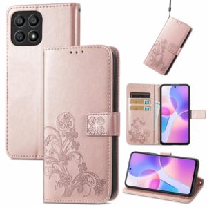 For Honor X30i Four-leaf Clasp Embossed Buckle Leather Phone Case(Rose Gold) (OEM)
