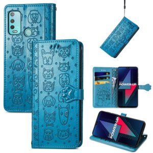 For Wiko Power U30 Cat and Dog Embossed Horizontal Flip Phone Leather Case with Holder & Card Slot & Wallet & Lanyard(Blue) (OEM)