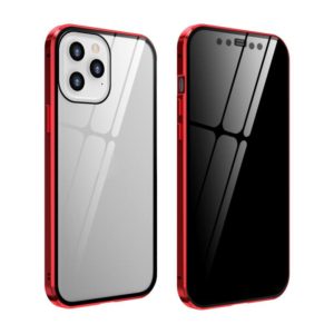 For iPhone 12 / 12 Pro Double Sides Tempered Glass Magnetic Adsorption Metal Frame Anti-peep Screen Case(Red) (OEM)