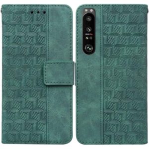 For Sony Xperia 1 III Geometric Embossed Leather Phone Case(Green) (OEM)