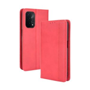 For OPPO A54 5G / A74 5G / A93 5G Magnetic Buckle Retro Crazy Horse Texture Horizontal Flip Leather Case with Holder & Card Slots & Photo Frame(Red) (OEM)