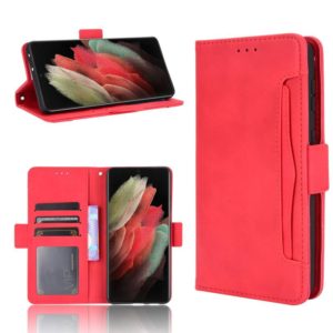 For Samsung Galaxy S21 Ultra 5G Skin Feel Calf Pattern Horizontal Flip Leather Case with Holder & Card Slots & Photo Frame(Red) (OEM)