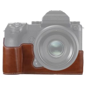 1/4 inch Thread PU Leather Camera Half Case Base for FUJIFILM GFX 50S (Brown) (OEM)