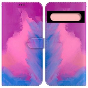 For Google Pixel 7 Watercolor Pattern Horizontal Flip Leather Phone Case(Purple Red) (OEM)