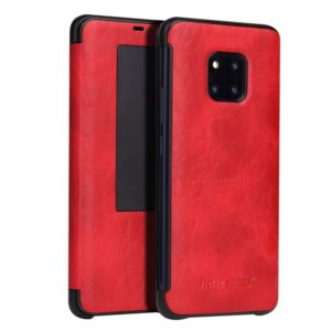 Fierre Shann Crazy Horse Texture Horizontal Flip PU Leather Case for Huawei Mate 20 Pro, with Smart View Window & Sleep Wake-up Function (Red) (OEM)