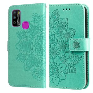 For Infinix Hot 9 Play 7-petal Flowers Embossing Pattern Horizontal Flip PU Leather Case with Holder & Card Slots & Wallet & Photo Frame(Green) (OEM)