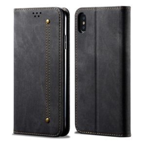 For iPhone X / XS Denim Texture Casual Style Horizontal Flip Leather Case with Holder & Card Slots & Wallet(Black) (OEM)