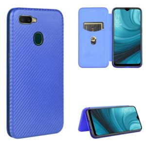 For OPPO A7(AX7) / A5s / AX5s / A12 Carbon Fiber Texture Horizontal Flip TPU + PC + PU Leather Case with Card Slot(Blue) (OEM)