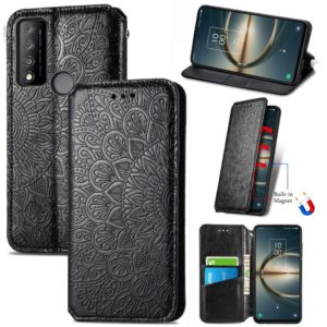 For TCL 30 V 5G Blooming Mandala Embossed Magnetic Leather Phone Case(Black) (OEM)