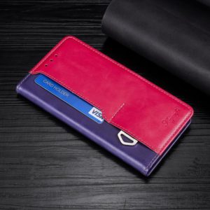 For Motorola Moto E20 / E40 Contrast Color Side Buckle Leather Phone Case(Purple + Rose Red) (OEM)