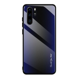 For Huawei P30 Pro Texture Gradient Glass Protective Case(Dark Blue) (OEM)