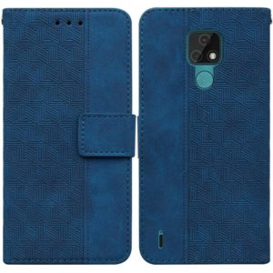 For Motorola Moto E7 Geometric Embossed Leather Phone Case(Blue) (OEM)