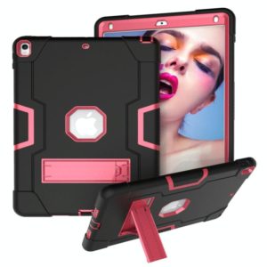 For iPad 10.5 Contrast Color Silicone + PC Combination Case with Holder(Black + Rose Red) (OEM)