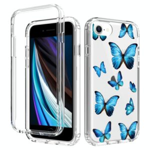 2 in 1 High Transparent Painted Shockproof PC + TPU Protective Case For iPhone 8 Plus / 7 Plus(Blue Butterfly) (OEM)