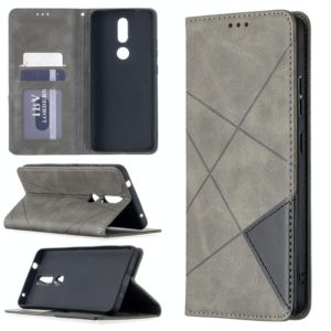 For Nokia 2.4 Rhombus Texture Horizontal Flip Magnetic Leather Case with Holder & Card Slots(Grey) (OEM)