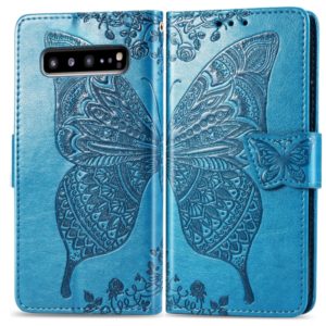 Butterfly Love Flowers Embossing Horizontal Flip Leather Case For Galaxy S10 5G with Holder & Card Slots & Wallet & Lanyard(Blue) (OEM)