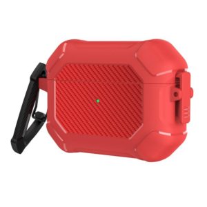 Carbon Brazing Dimension TPU+PC Headphone Protective Cover with Switch Lock & Carabiner For AirPods Pro(Red) (OEM)