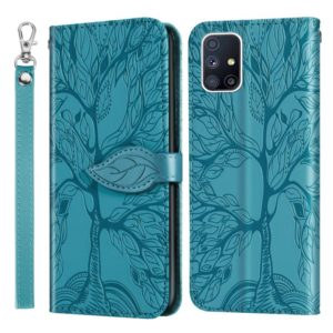 For Samsung Galaxy M51 (Side Fingerprint) Life of Tree Embossing Pattern Horizontal Flip Leather Case with Holder & Card Slot & Wallet & Photo Frame & Lanyard(Lake Blue) (OEM)