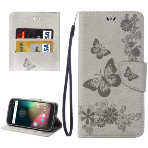 For Motorola Moto G (4rd gen) Plus Pressed Flowers Butterfly Pattern Leather Case with Holder & Card Slots & Wallet(Grey) (OEM)